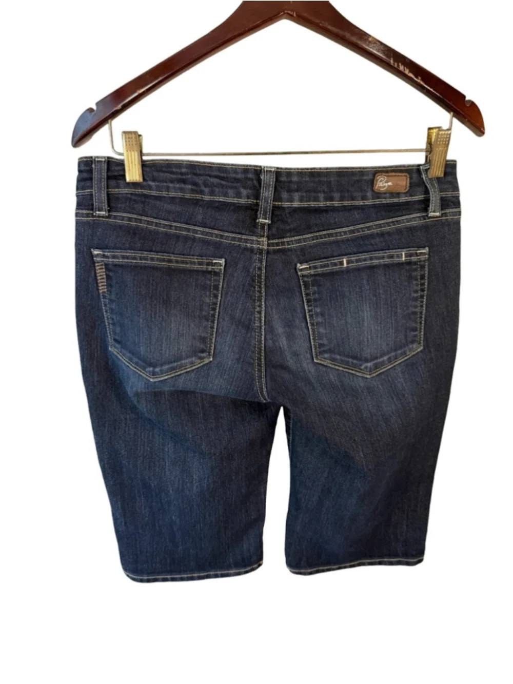 Paige Classic Dark Wash Denim Bermuda Shorts - Dark Blue Size 28 Y2K Casual